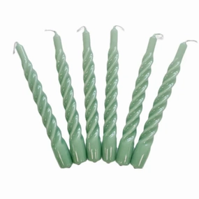 Set of 6 Sage Twisted Taper Candles home display ornament