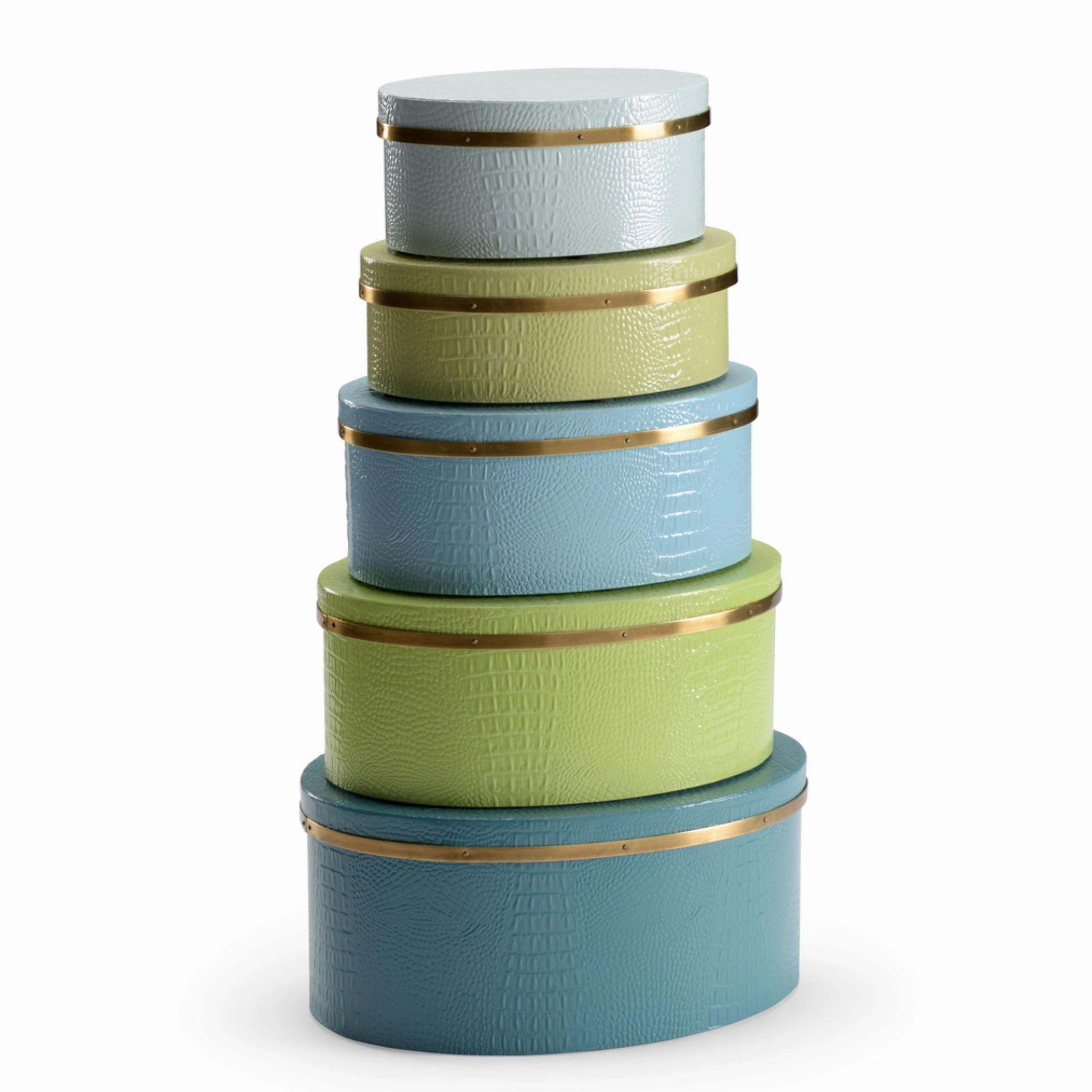 Set of Five Blue & Green Oval Boxes home display ornament