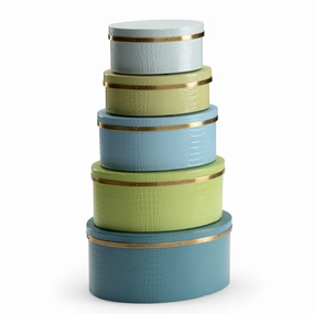 Set of Five Blue & Green Oval Boxes home display ornament