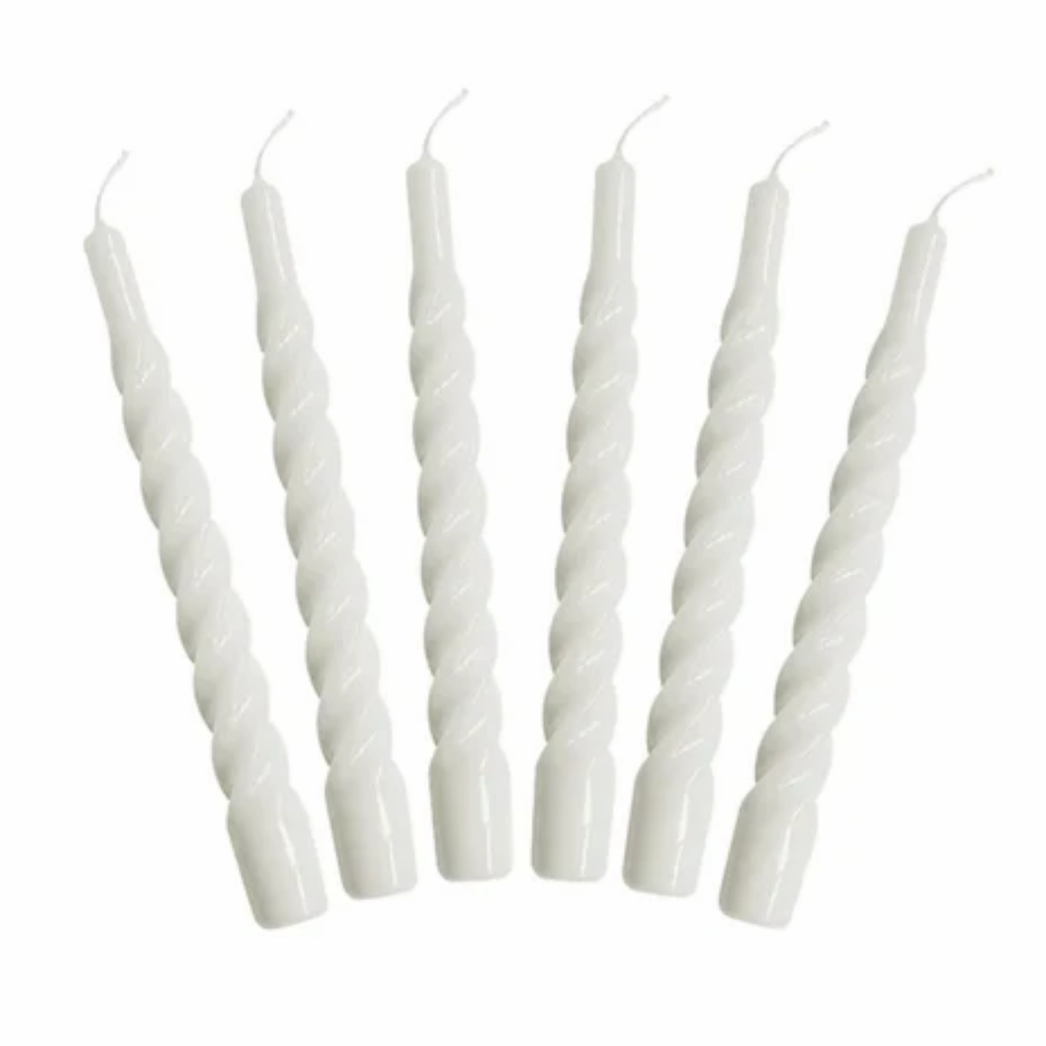 Set of Six White Twisted Taper Candles home display ornament
