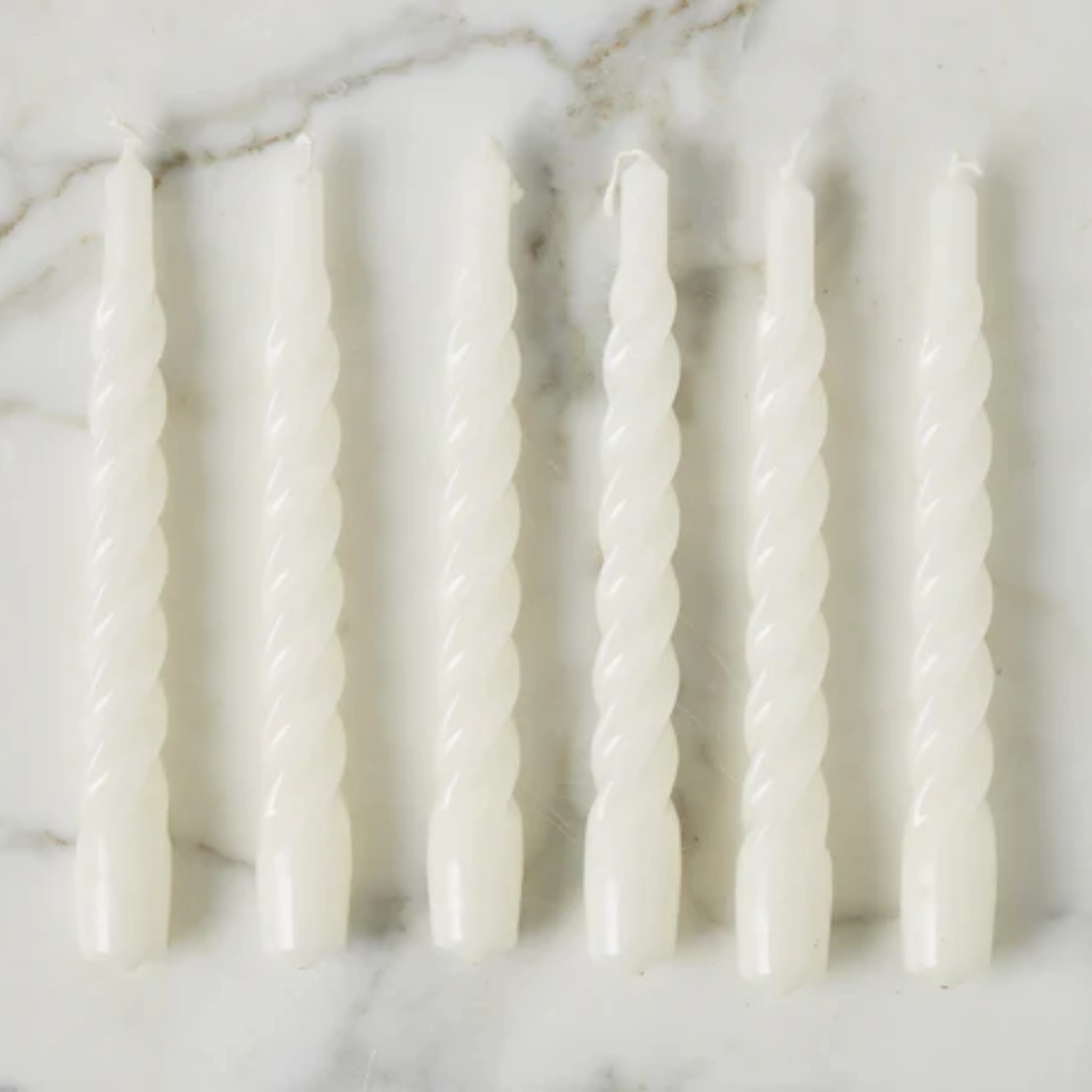 Set of Six White Twisted Taper Candles