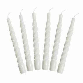 Set of Six White Twisted Taper Candles home display ornament