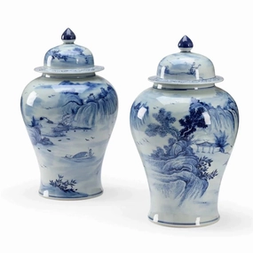 Set of Two Blue & White Qin Dynasty Ginger Jars home display ornament
