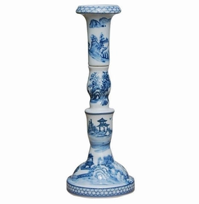 Set of Two Blue and White Chinoiserie Porcelain Candle Stand home display ornament