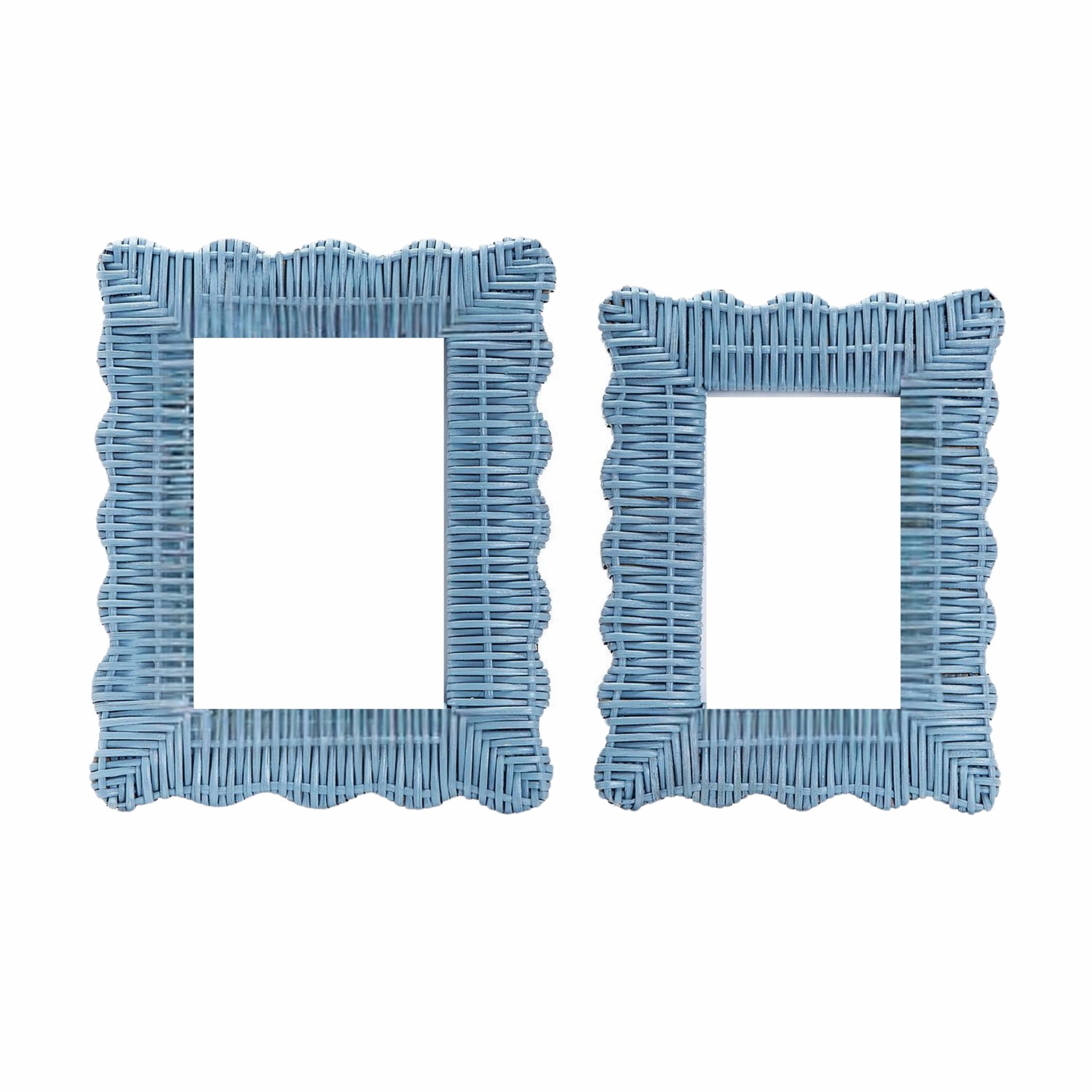 Set of Two Blue Wicker Weave Scalloped Photo Frames home display ornament