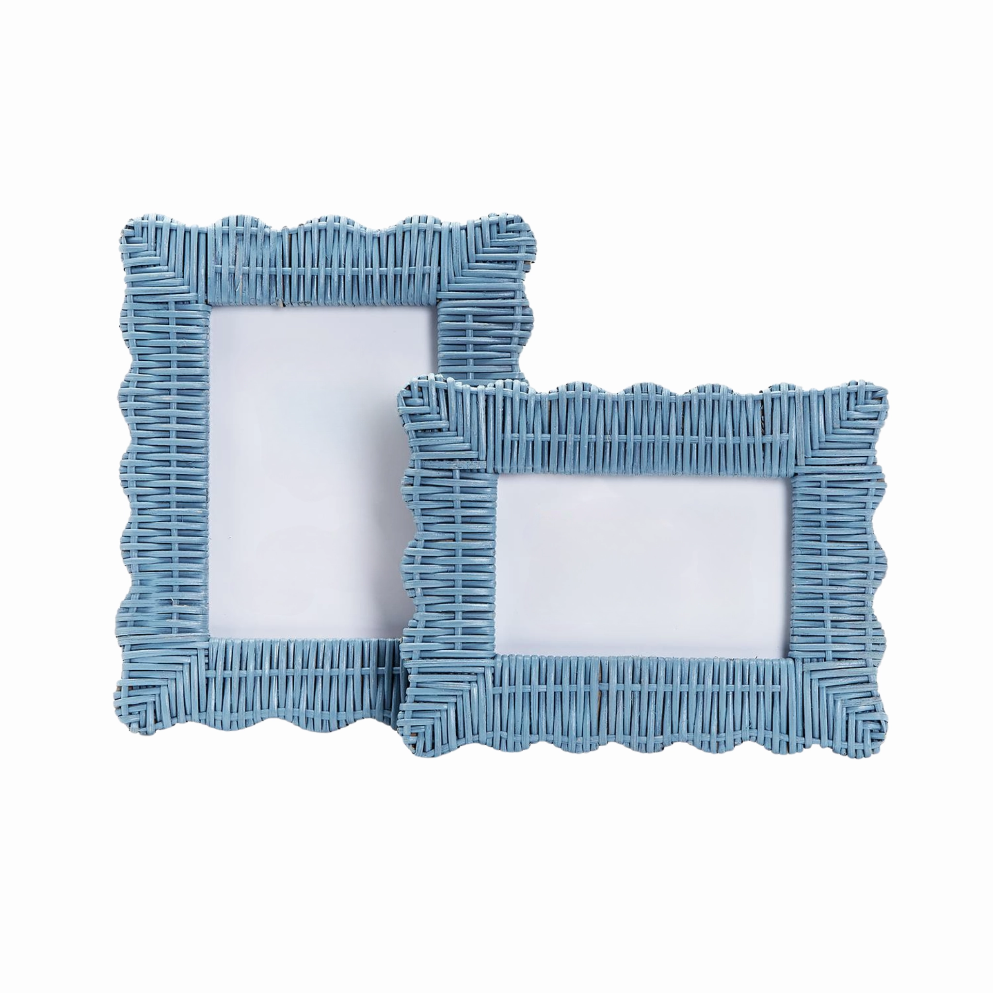 Set of Two Blue Wicker Weave Scalloped Photo Frames