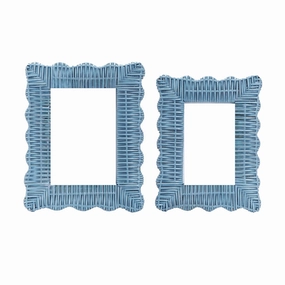 Set of Two Blue Wicker Weave Scalloped Photo Frames home display ornament