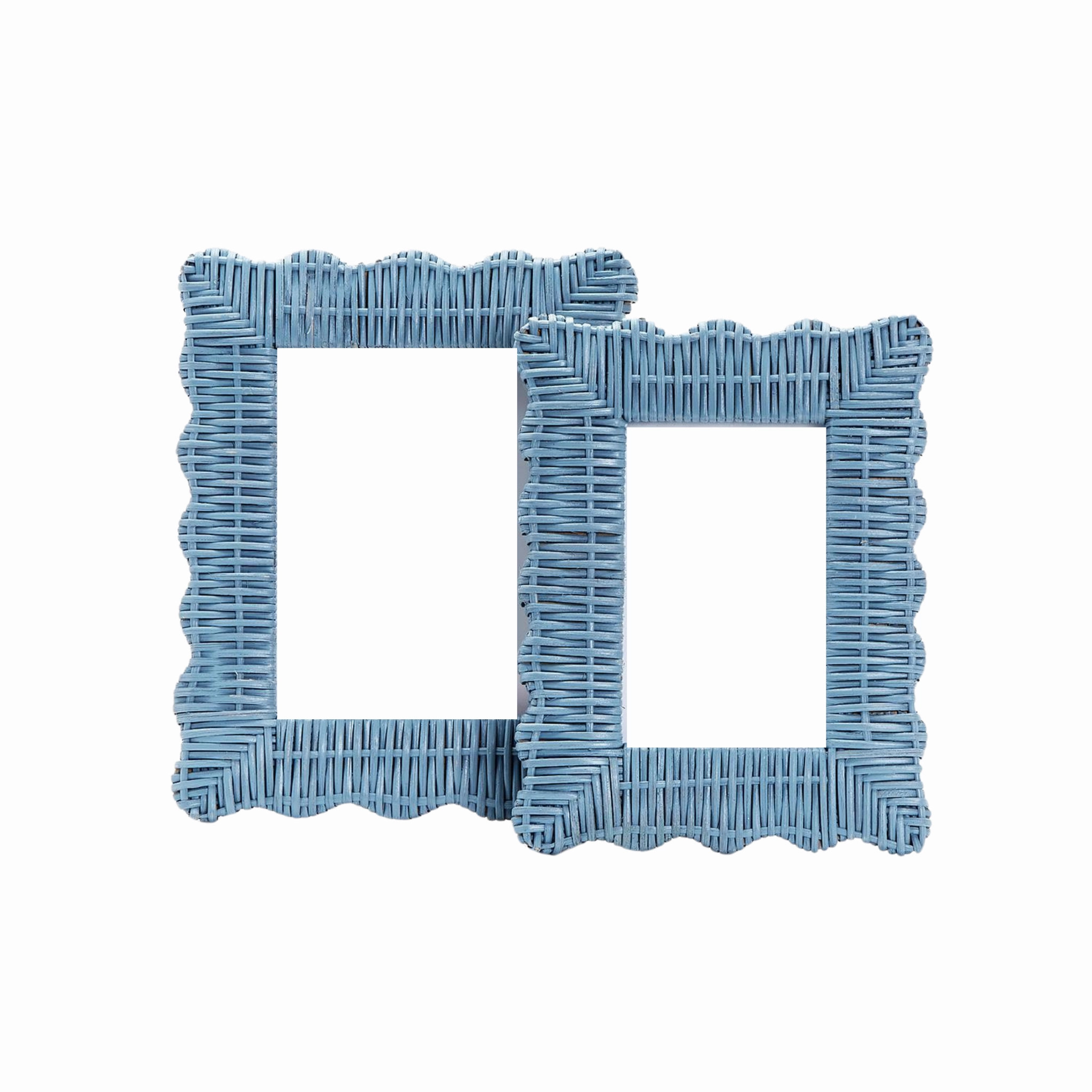 Set of Two Blue Wicker Weave Scalloped Photo Frames