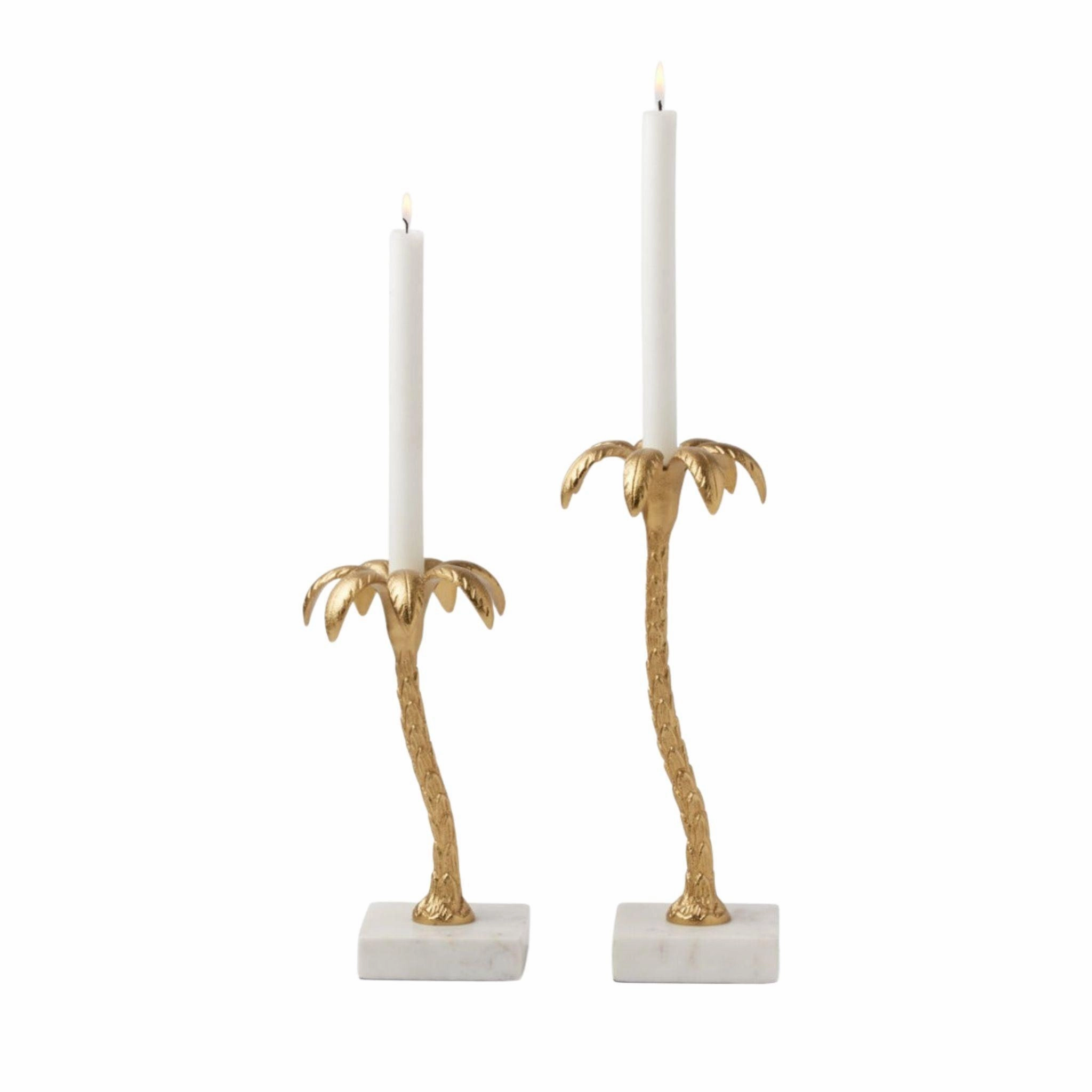 Set of Two Gold and White Palm Tree Candle Holder-Available in Two Different Sizes home display ornament