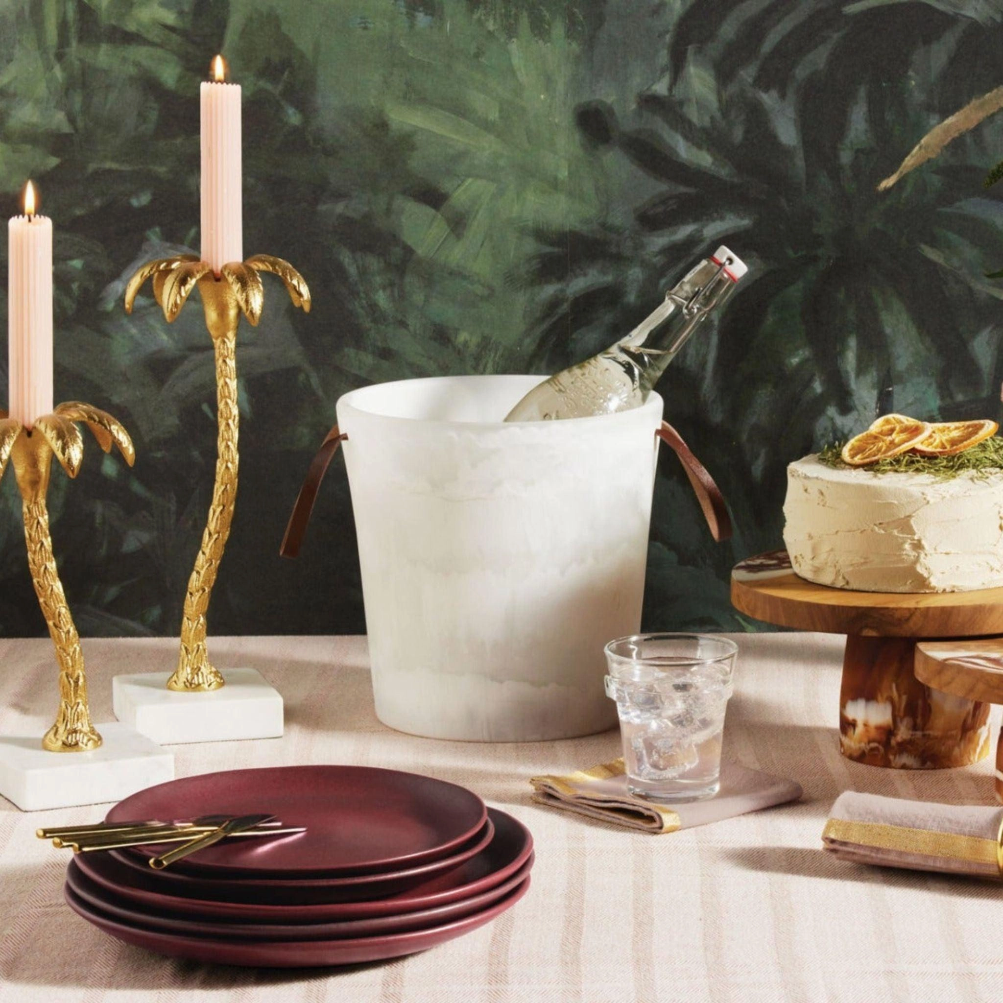 Set of Two Gold and White Palm Tree Candle Holder-Available in Two Different Sizes