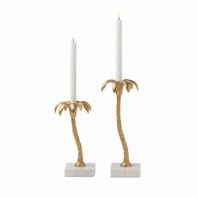 Set of Two Gold and White Palm Tree Candle Holder-Available in Two Different Sizes home display ornament