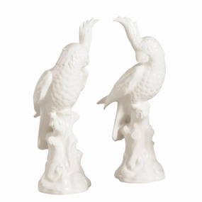 Set of Two Hand Painted Ceramic Parrots in White home display ornament