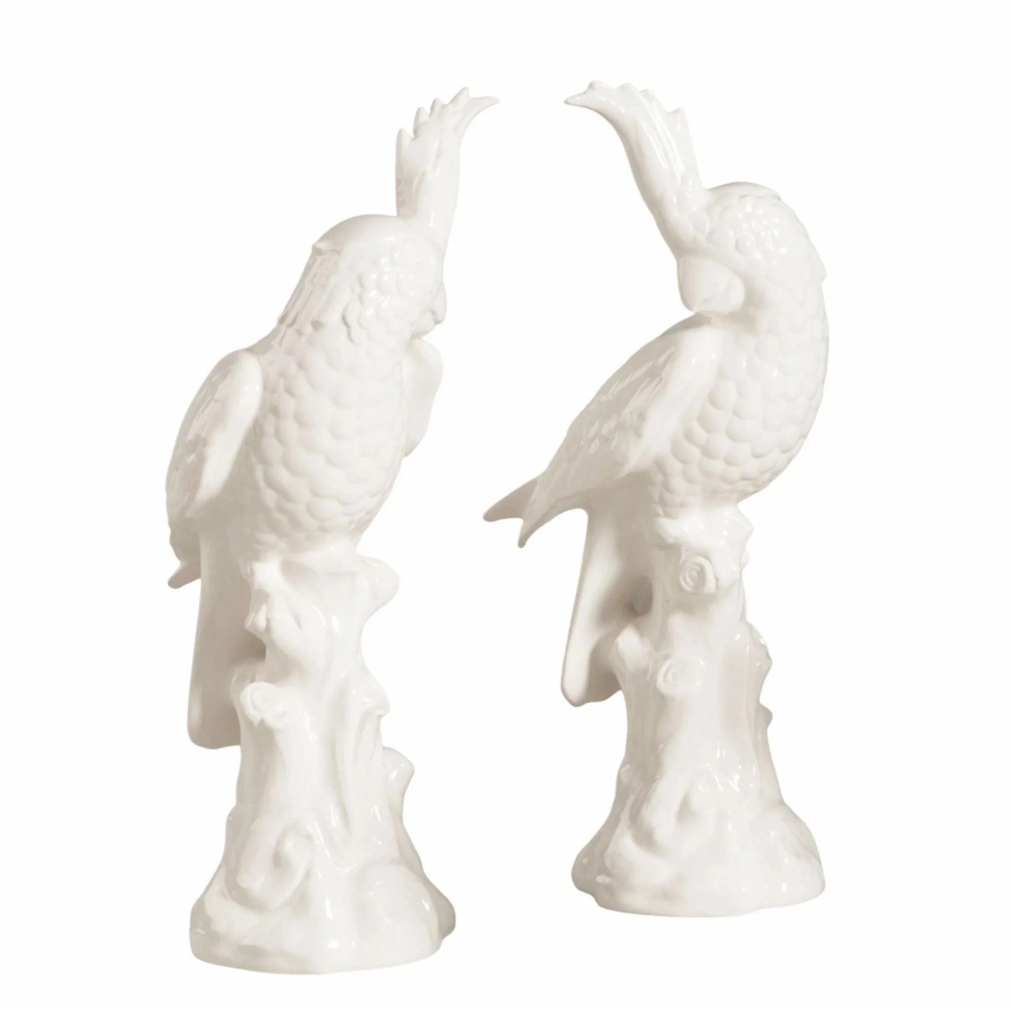 Set of Two Hand Painted Ceramic Parrots in White home display ornament