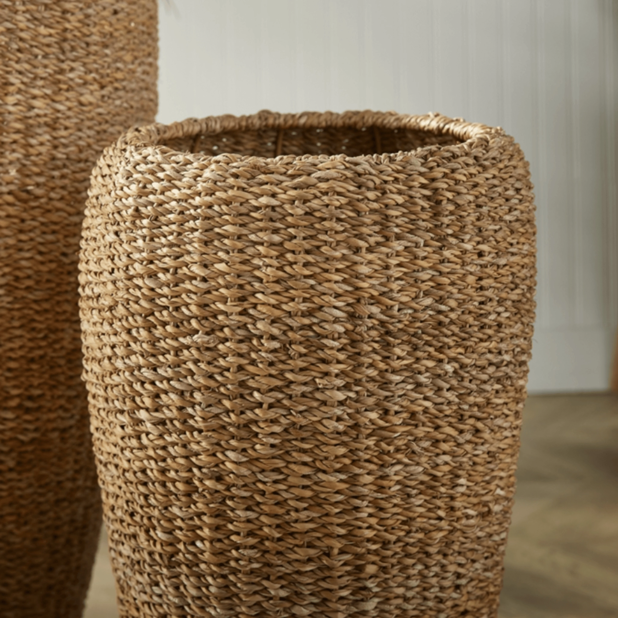 Set of Two Tall Round Seagrass Planters