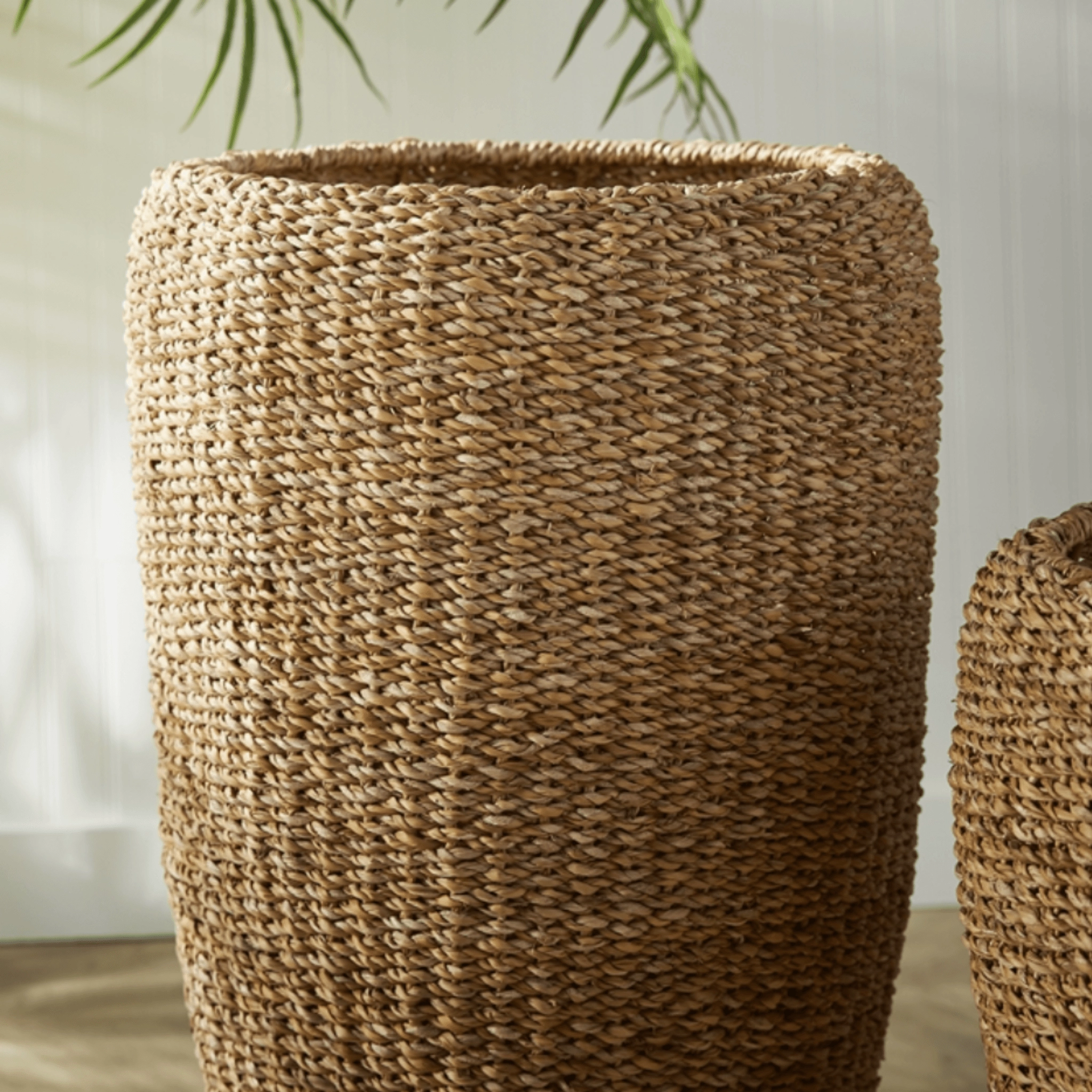 Set of Two Tall Round Seagrass Planters