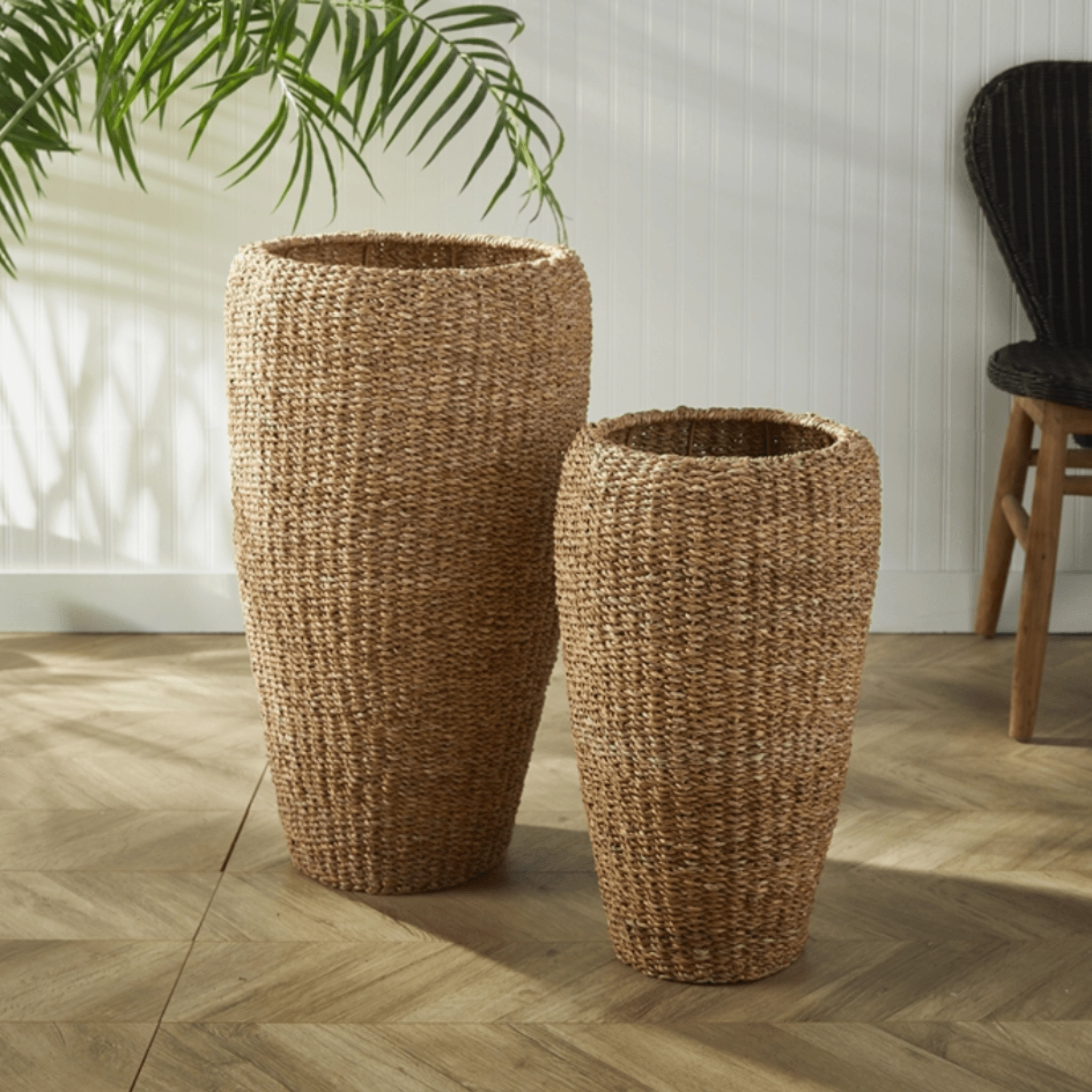 Set of Two Tall Round Seagrass Planters