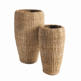 Set of Two Tall Round Seagrass Planters home display ornament