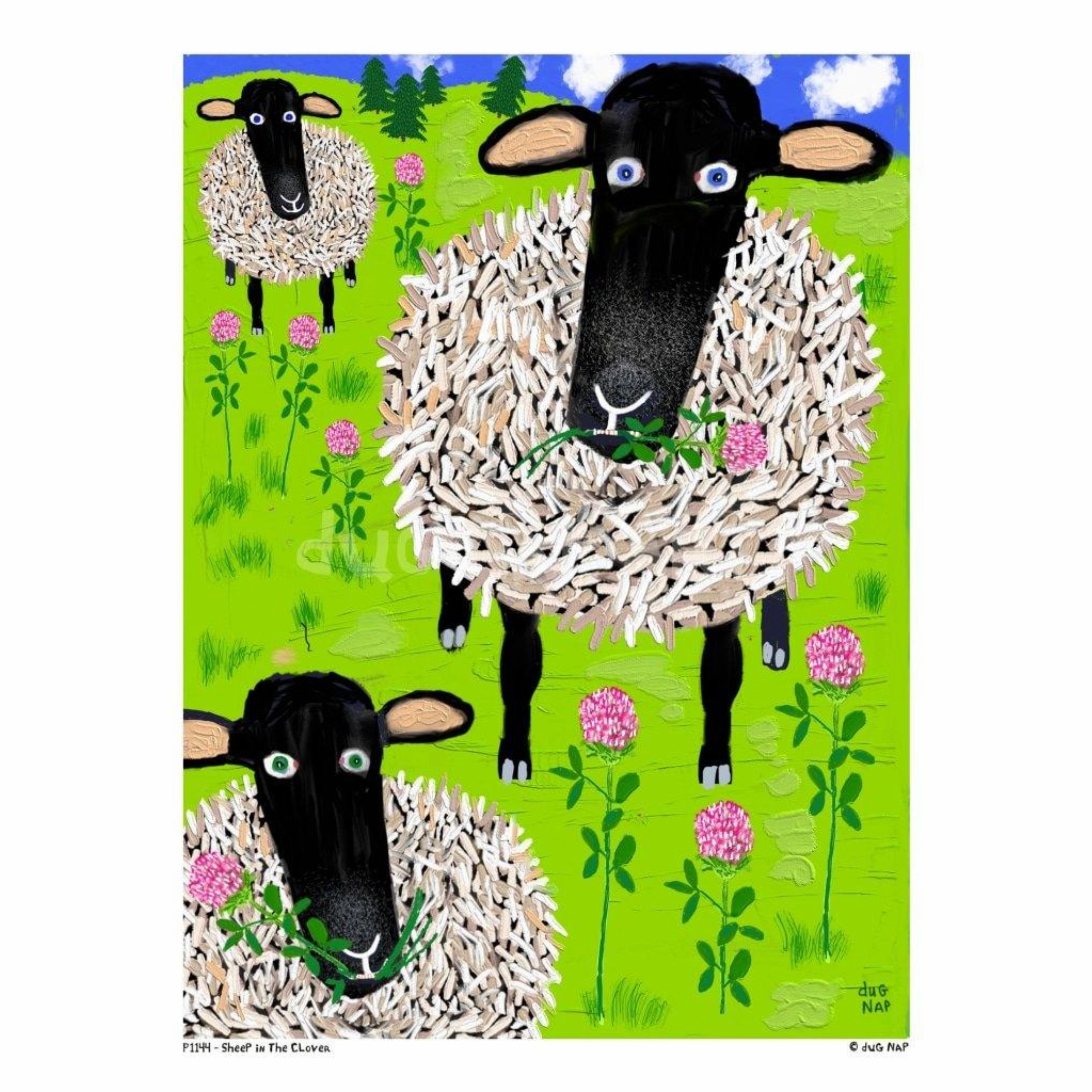 Sheep In The Clover Art Print (8.5"x11") framed wall decor