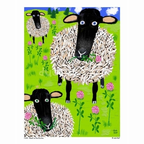 Sheep In The Clover Art Print (8.5"x11") framed wall decor