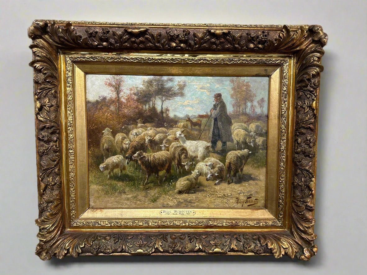 SHEPHARD AND FLOCK PAINTING BY HENRI SCHOUTEN classic mural painting