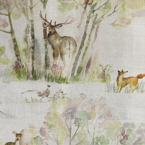 Sherwood Forest Printed Linen Fabric (By The Metre) Natural elegant table cloth  