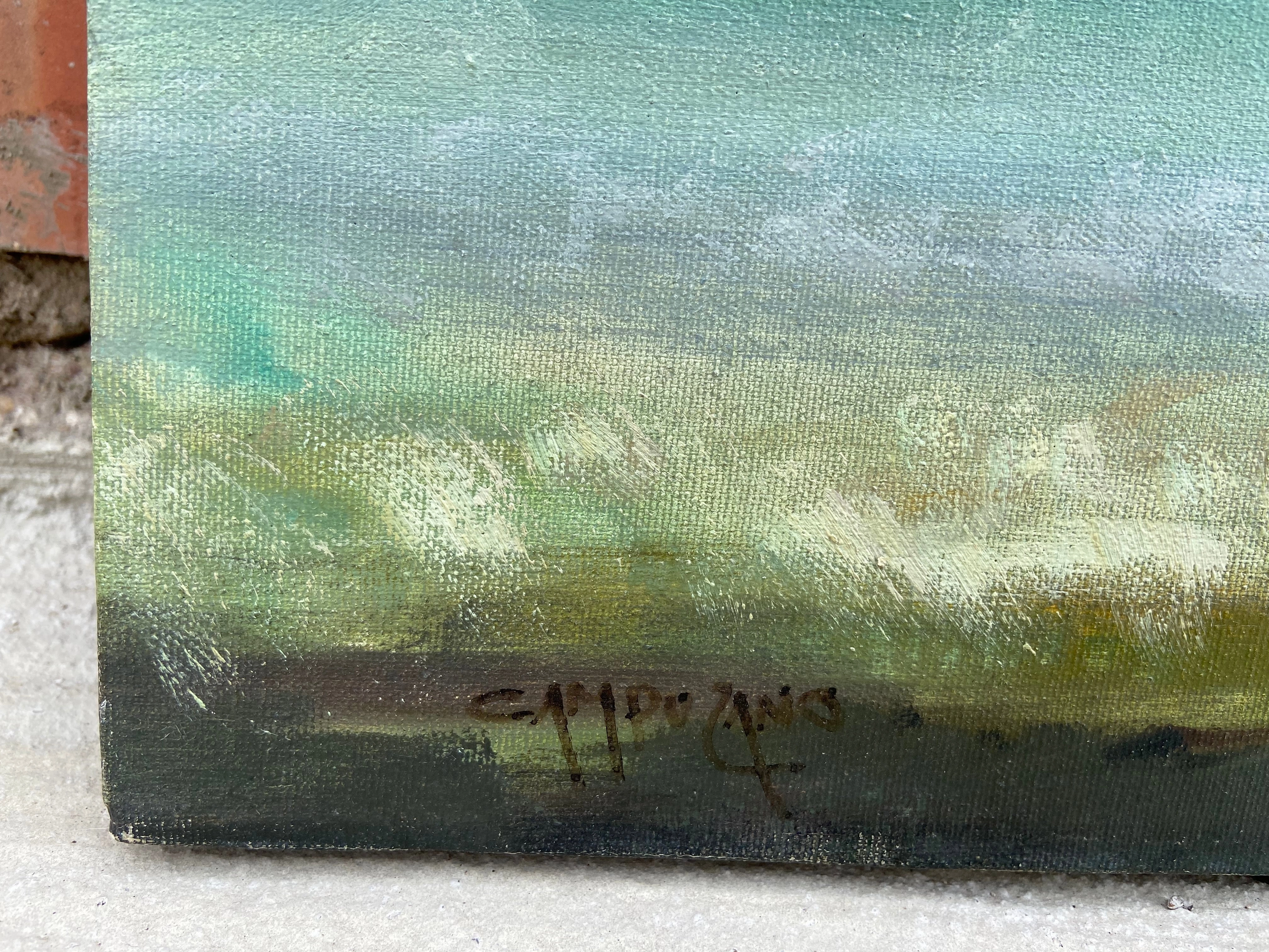 SIGNED HORIZONTAL OIL PAINTING OF DELAPIDATED OIL RIG