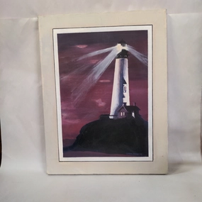 SIGNED LINDA KING SMALL LIGHTHOUSE OIL PAINTING classic mural painting