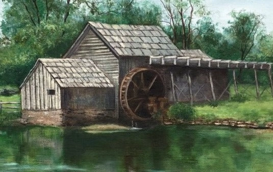 SIGNED OIL PAINTING OF WATER WHEEL