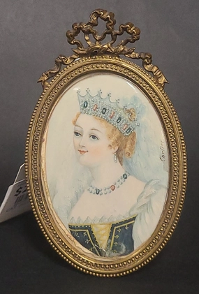 SIGNED SMALL OVAL FRAMED PORTRAIT PAINTING WITH BRASS FRAME classic mural painting
