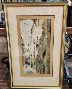 SIGNED SMALL VERTICAL MORROCAN STREET SCENE PAINTING classic mural painting