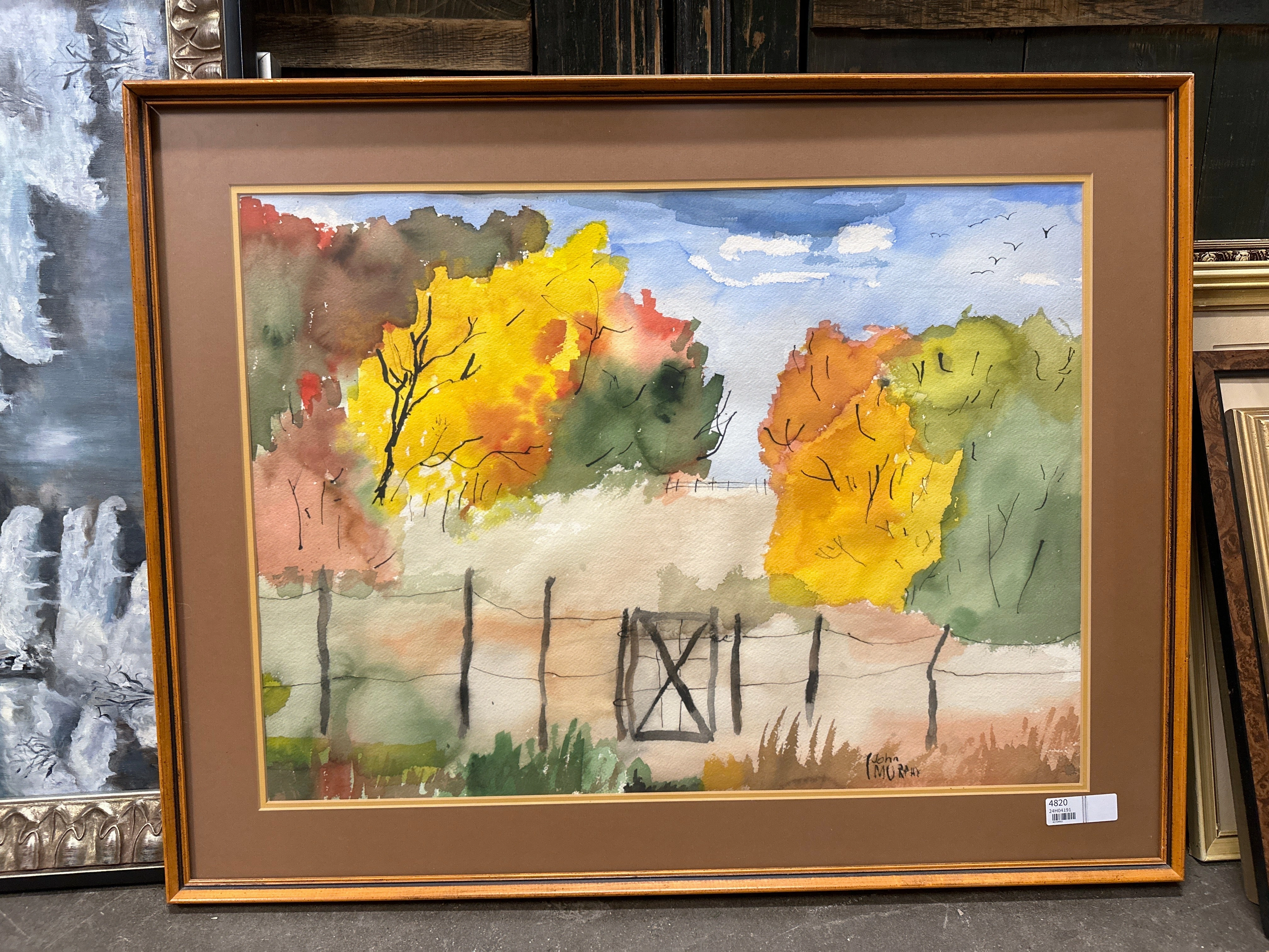 SIGNED WATERCOLOR OF AUTUMN BY JOHN MURPHY classic mural painting