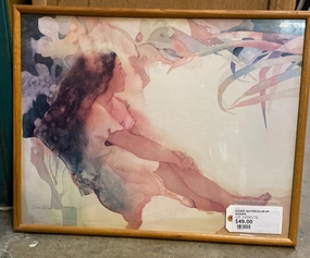 SIGNED WATERCOLOR OF WOMAN classic mural painting