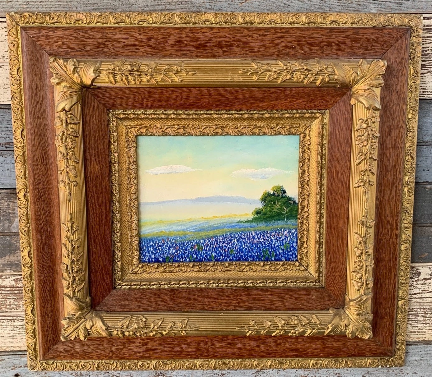 SIGNED WILLIAM LEWIS BLUEBONNET BONNET OIL PAINTING ON BOARD classic mural painting