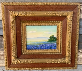 SIGNED WILLIAM LEWIS BLUEBONNET BONNET OIL PAINTING ON BOARD classic mural painting