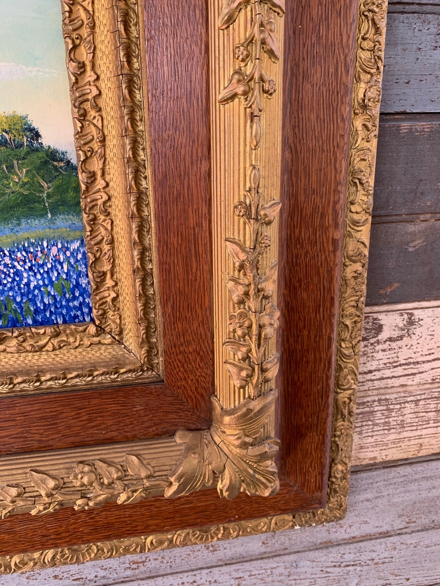 SIGNED WILLIAM LEWIS BLUEBONNET BONNET OIL PAINTING ON BOARD