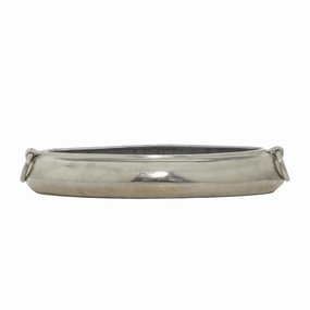Silver Aluminum Metal Decorative Bowl with Ring Handles, 24" x 9" x 4" interior room decor
