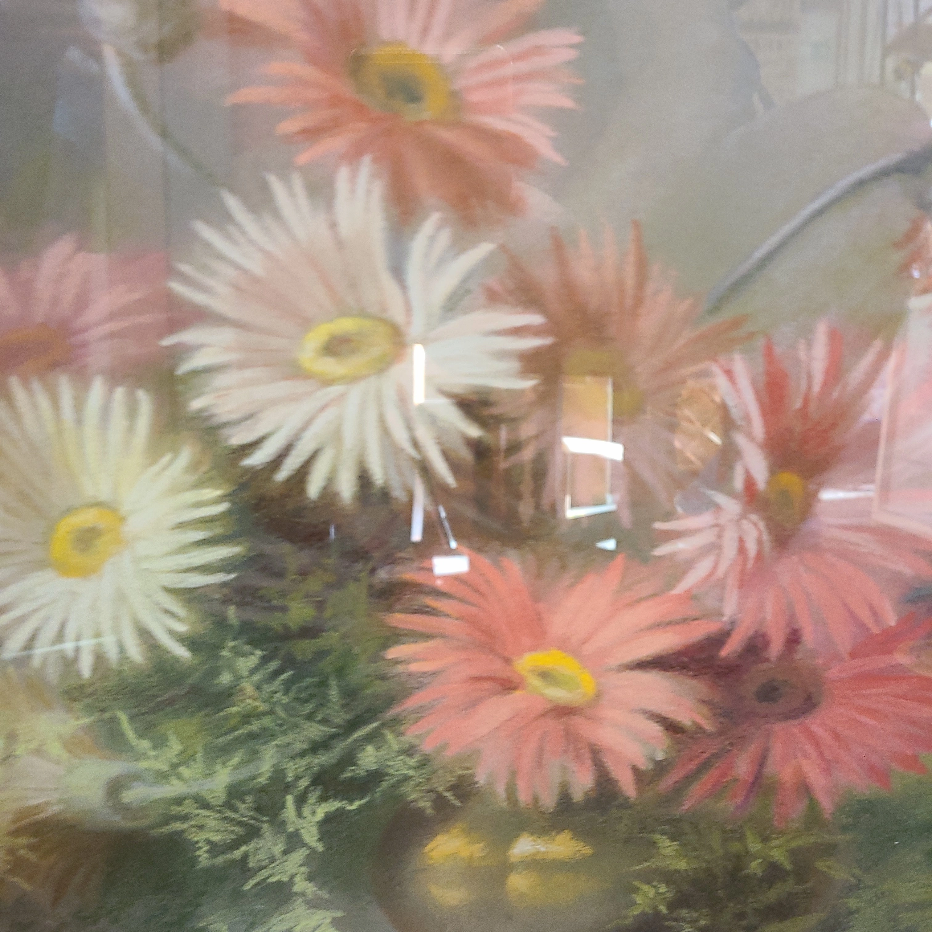SILVER FRAMED CHAULK PAINTING OF DAISIES