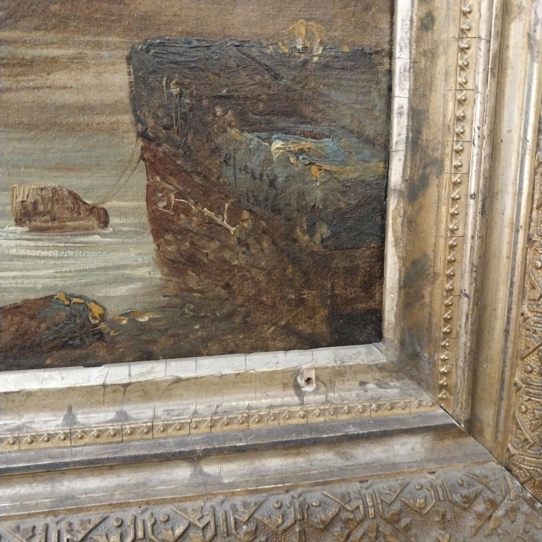SILVER FRAMED VERTICAL ENGLISH OIL PAINTING OF A CATHEDRAL SIGNED ALEXANDRE DE FAUX