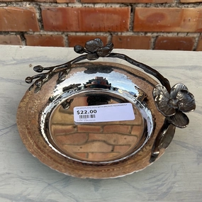 SILVER PLATE DISH WITH BRONZE ADORNMENT interior room decor