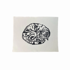 Sleeping Kitty Linocut Print framed wall decor