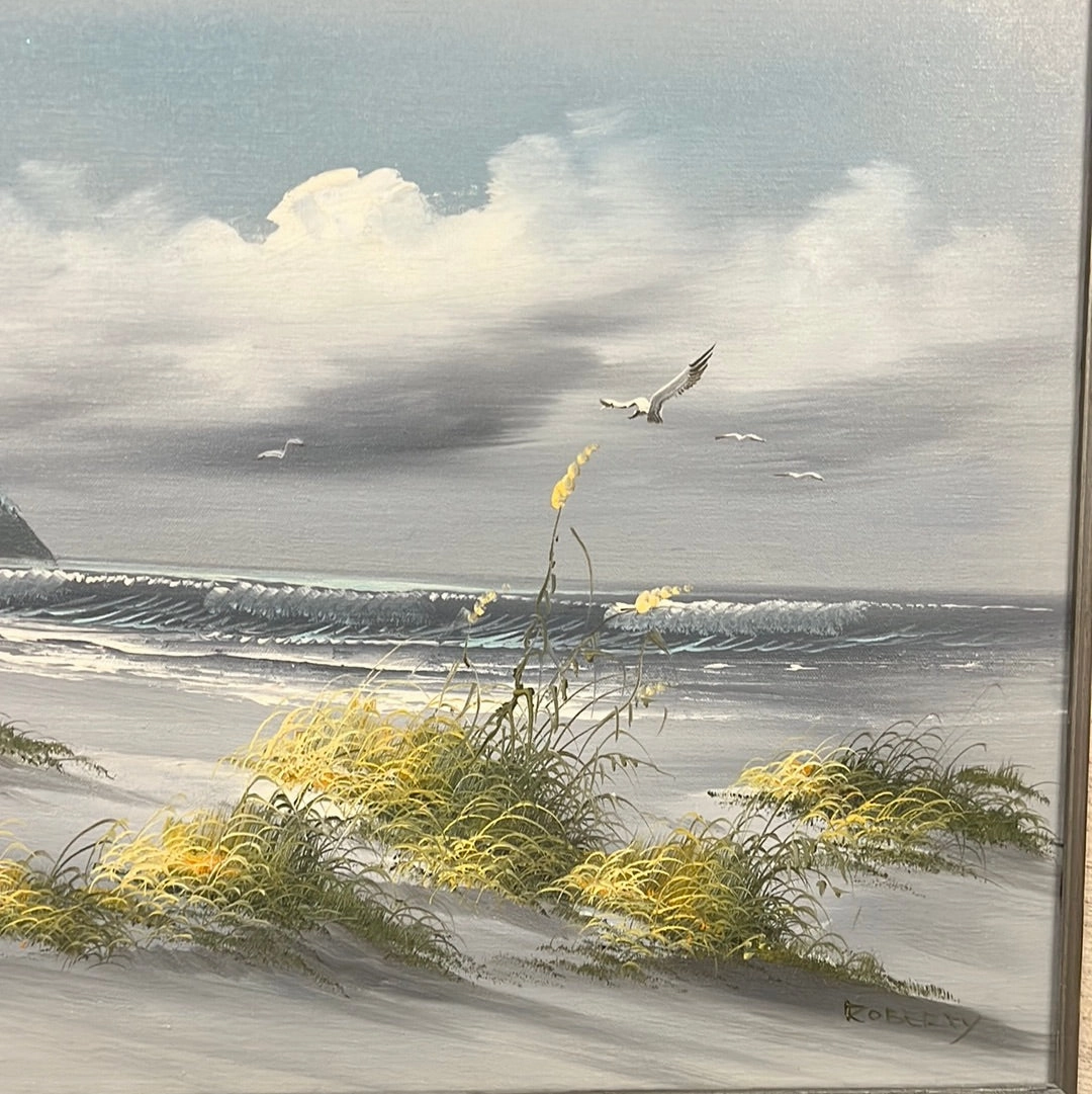 SMALL BEACH SCENE OIL PAINTING ON CANVAS