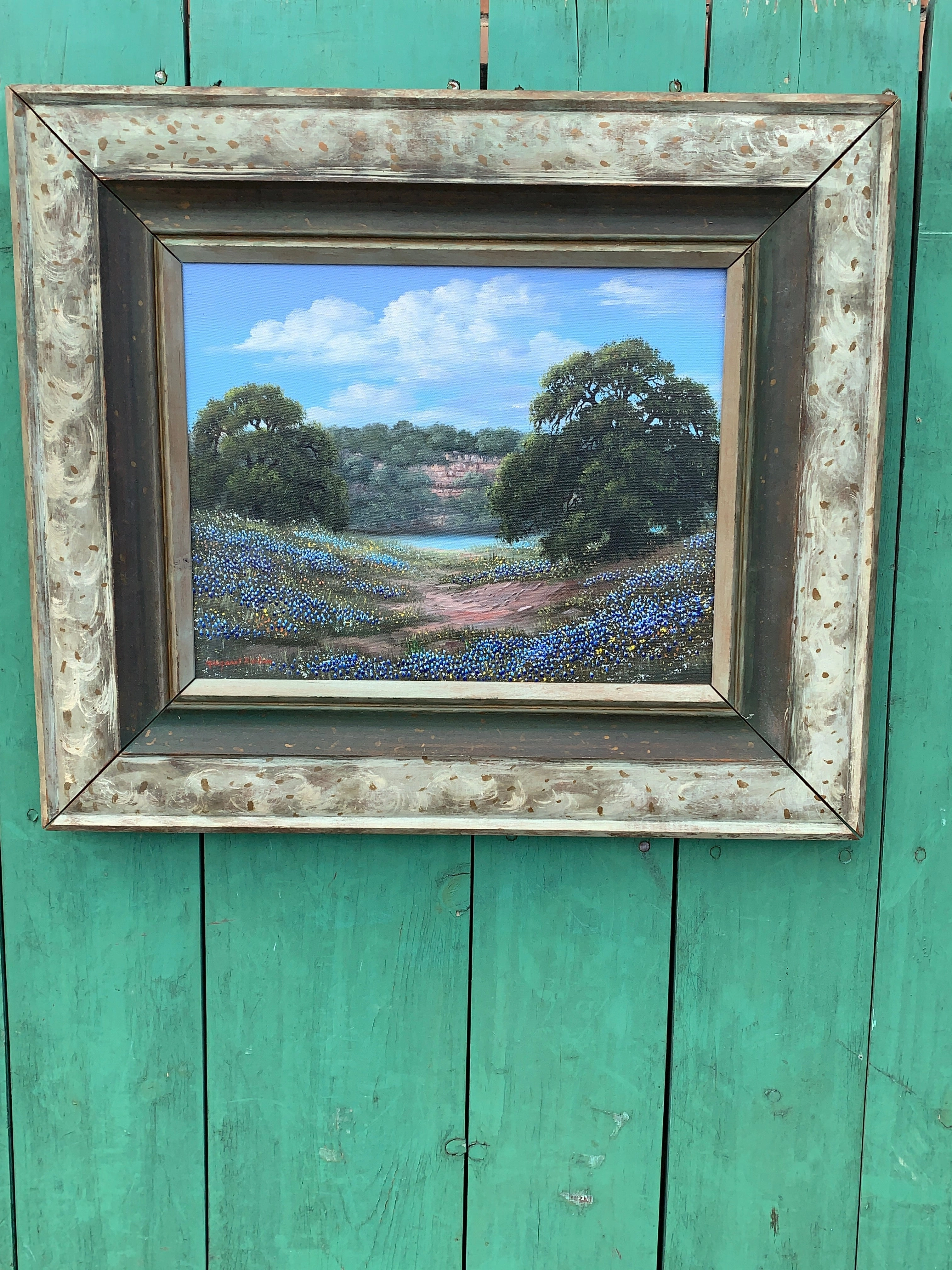 SMALL BEAUTIFUL TEXAS BLUE BONNET OIL PAINTING BY MARGARET RUTH HARLAN