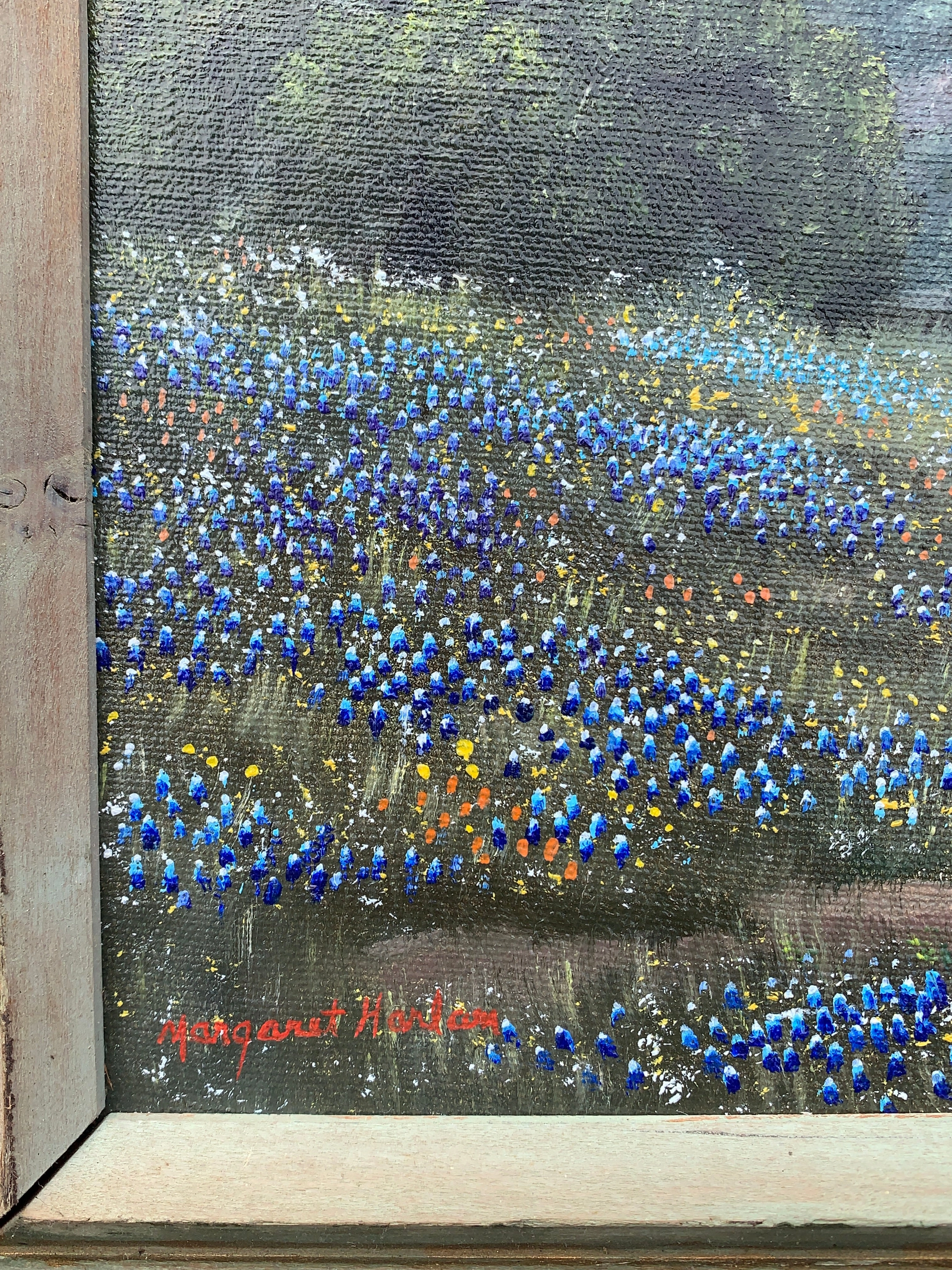 SMALL BEAUTIFUL TEXAS BLUE BONNET OIL PAINTING BY MARGARET RUTH HARLAN