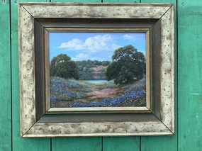 SMALL BEAUTIFUL TEXAS BLUE BONNET OIL PAINTING BY MARGARET RUTH HARLAN classic mural painting