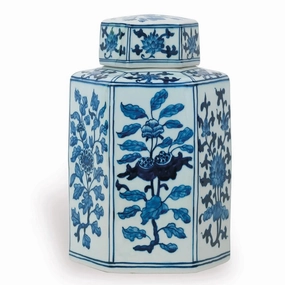 Small Blue and White Porcelain Floral Tea Jar home display ornament