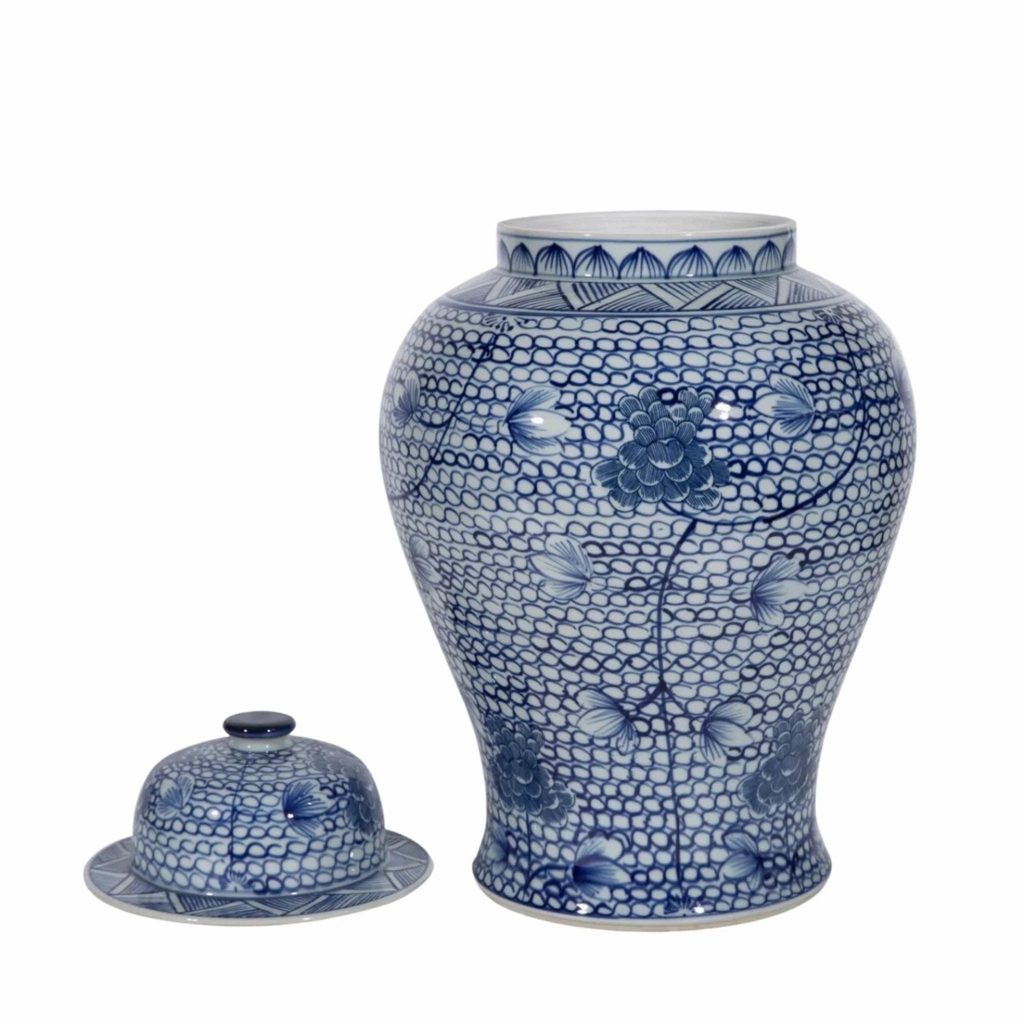 Small Blue and White Porcelain Temple Jar with Flowers
