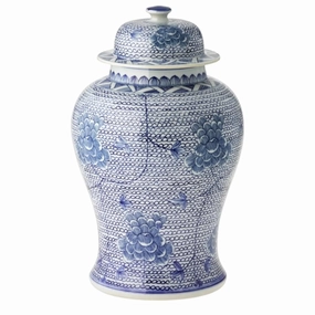 Small Blue and White Porcelain Temple Jar with Flowers home display ornament