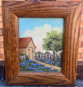 SMALL BLUEBONNETS AND OUT HOUSE PAINTING BY JO ROWLAND IN TYLER, TX classic mural painting