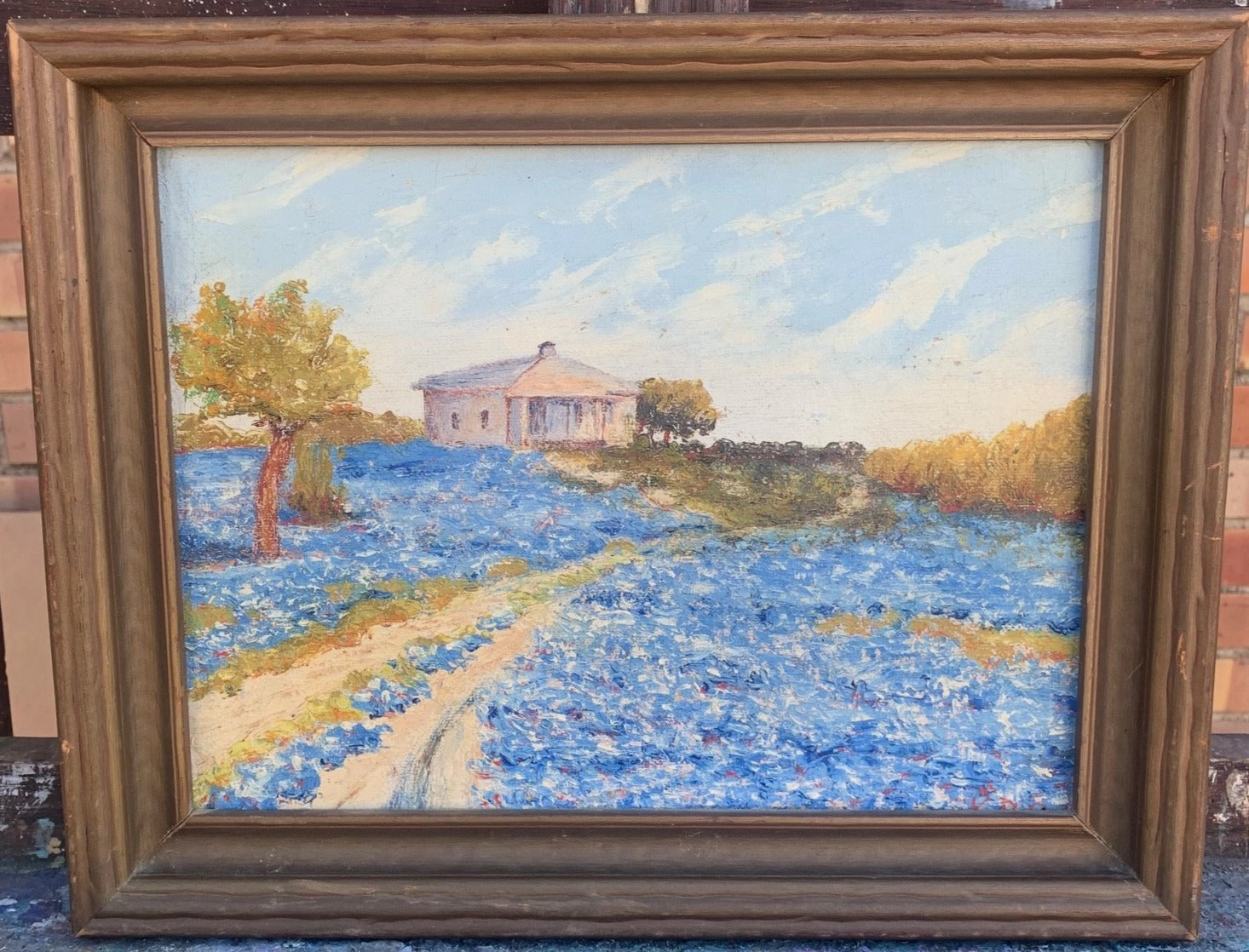 SMALL BLUEBONNETS AND WHITE HOUSE PAINTING classic mural painting
