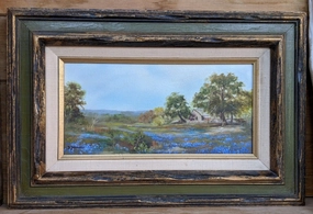 SMALL BLUEBONNETS PAINTING IN GREEN FRAME classic mural painting